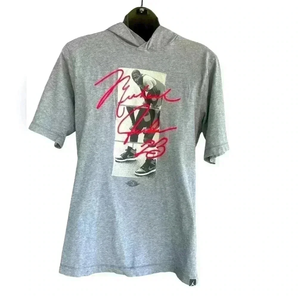 Air Jordan Men's Shirt Size small  Gray Short Sleeved Signature Logoman Hooded